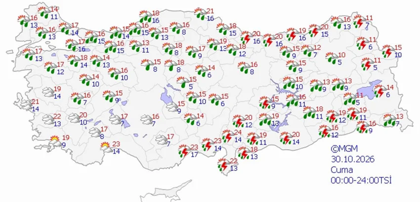 30 Ekim Cuma hava durumu tahmini haritası